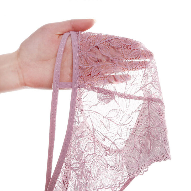 Bragas transparentes de encaje Floral para mujer, ropa interior Sexy transparente de malla, transpirable, cómoda, de cintura baja