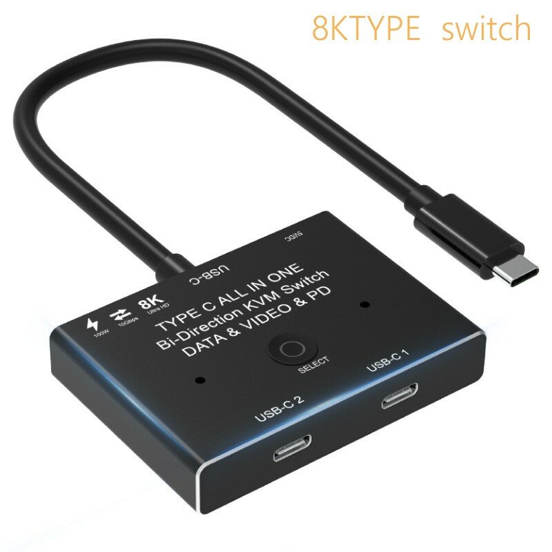 KVM USB C Двусторонний коммутатор 1x2 / 2x1 USB 3.1 Сетевой переключатель данных 8K @ 30Hz PD 100W для монитора ПК