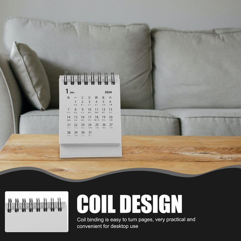 Mini Desk Calendar, Simple Desktop Planner, Morandi Black, Small Flip for Paper, Decoração de escritório em miniatura, 2024, 2023-202412