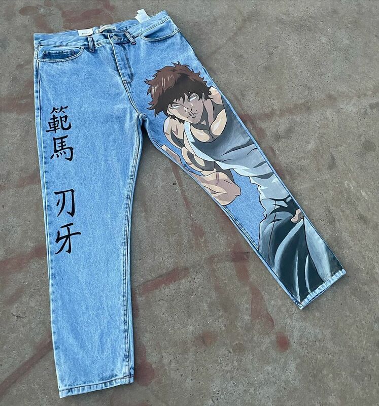 Jeans Harajuku Y2K de perna larga para homens e mulheres, calças de cintura alta, streetwear gráfico anime, calças largas, estilo japonês, novo