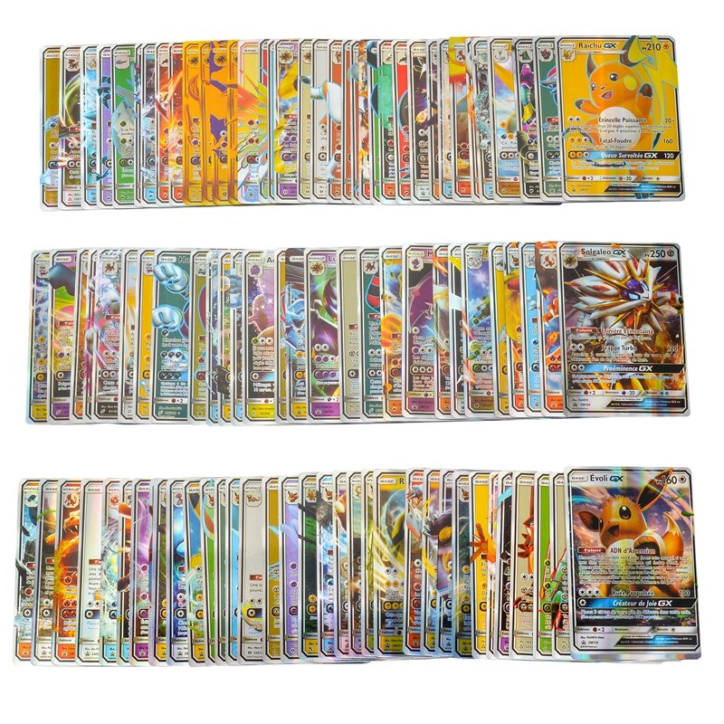 Kartu Pokemon versi Prancis 60-100 buah, kartu Pokemon versi Prancis VMAX GX MEGA TAG Tim EX, kartu pertempuran Game