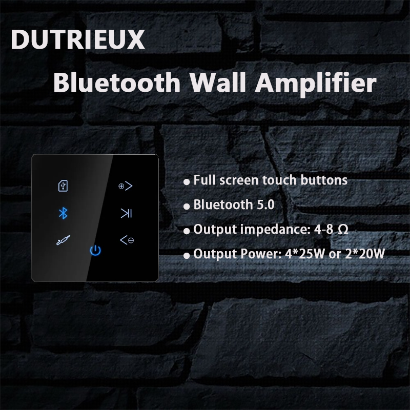 Amplificador de pared para cine en casa inteligente, dispositivo de Audio con pantalla táctil, compatible con Bluetooth, Radio Aux, 2 canales, 20W, Clase D