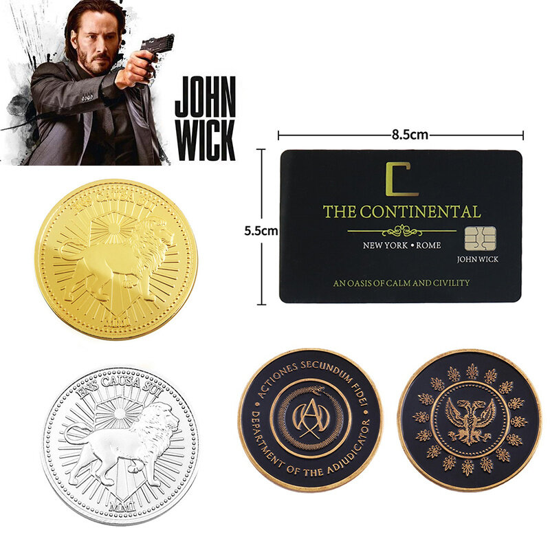John Wick película Moneda de Oro Cosplay Continental Hotel Card, medallón negro, Keanu Reeves Fans Collection Prop, regalo para fanáticos
