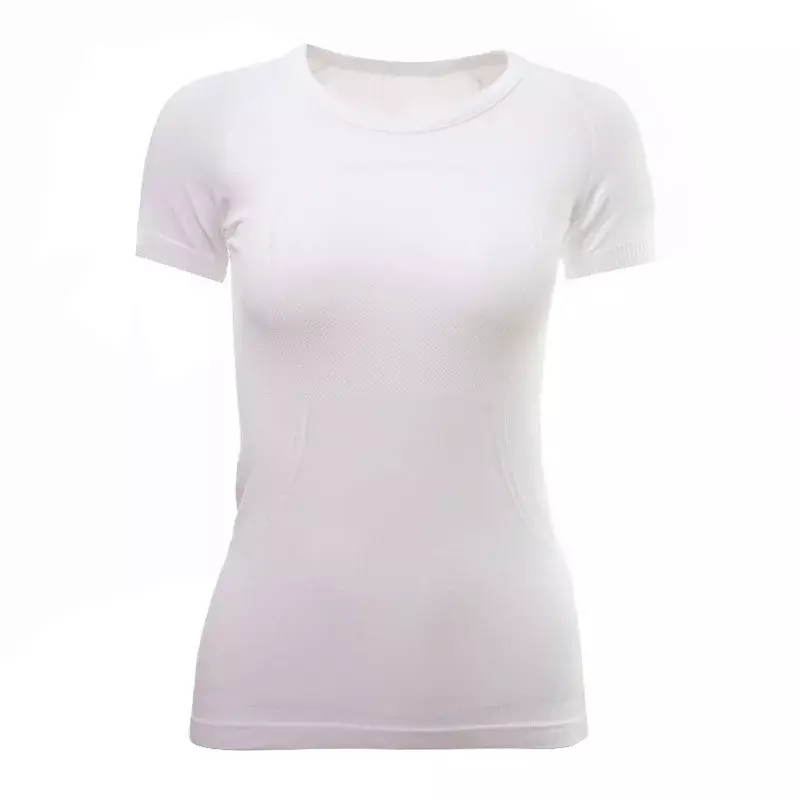 T-shirt de manga curta para mulheres, t-shirt com logotipo impresso, terno de ioga, elástico, secagem rápida, malha, jogging, fitness, novo, 2.0