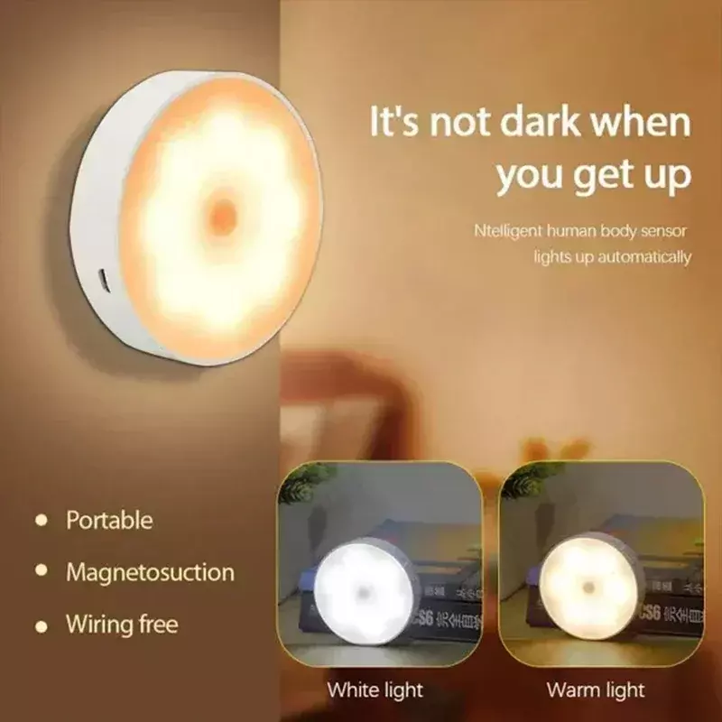 Xiaomi-LED Night Lamp com Sensor de Movimento, USB Recarregável, Luz para Quarto, Cozinha, Armário, Cabeceira, Mesa, Lâmpada, 2 Cores