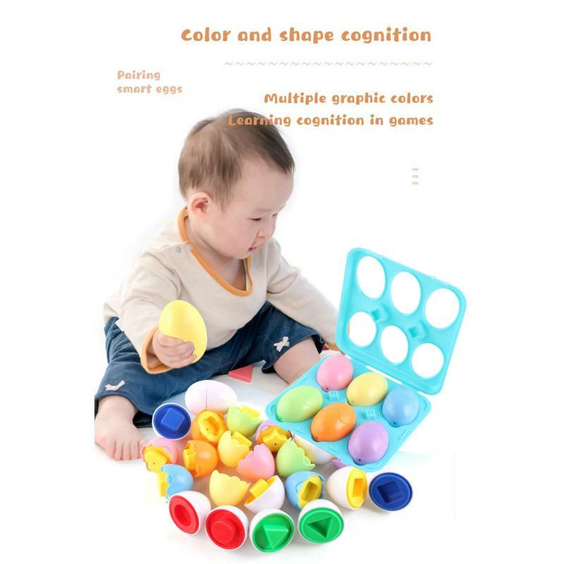 어린이용 색상 및 모양 매칭 계란 장난감, 계란 모양 퍼즐 세트, 부활절 계란, 유치원 미세 운동 기술, 6 개