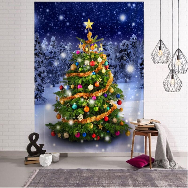 Árbol de Navidad para decoración del hogar, tapiz colgante de pared de nieve, regalo de Año Nuevo de santa, alce, fondo de tela, decoración de pared de habitación