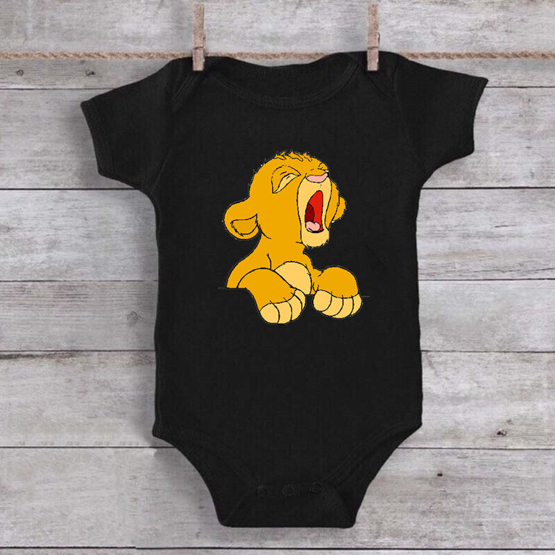 Simba Lion King Cartoon manga curta algodão macacão bebê recém-nascido, roupas de criança, preto, menina, menino