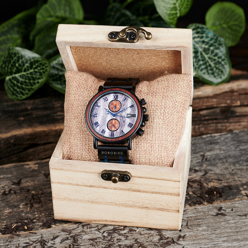 Bobo Vogel Männer Uhr personal isierte Holz Quarz Armbanduhr mit leuchtenden Zeiger Multifunktion zifferblatt Kalender Reloj Hombre Geschenke