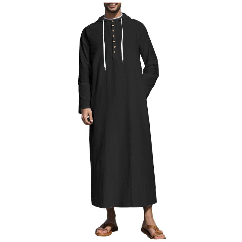 Abaya muçulmana sólida para homens, manga comprida Jubba Thobe, túnica muçulmana, kaftan árabe saudita, kaftan islâmico, novo verão, 2022