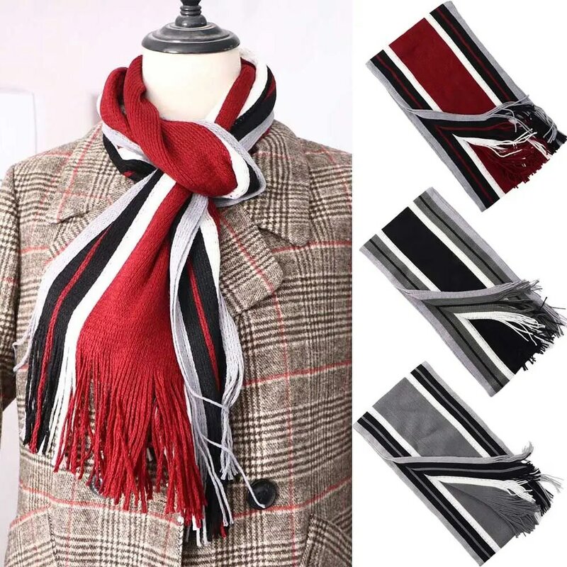 Designer Scarves with Tassels Male Echarpe Knit Scarf Business Affairs Scarves Fringed Muffler Tassel Scarf Scarf Striped Scarf