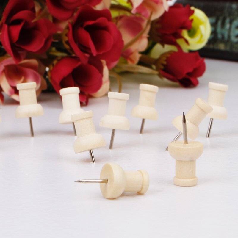 40 Pcs Wooden Thumbtack for Creative Decorative Drawing Push Pins for Head