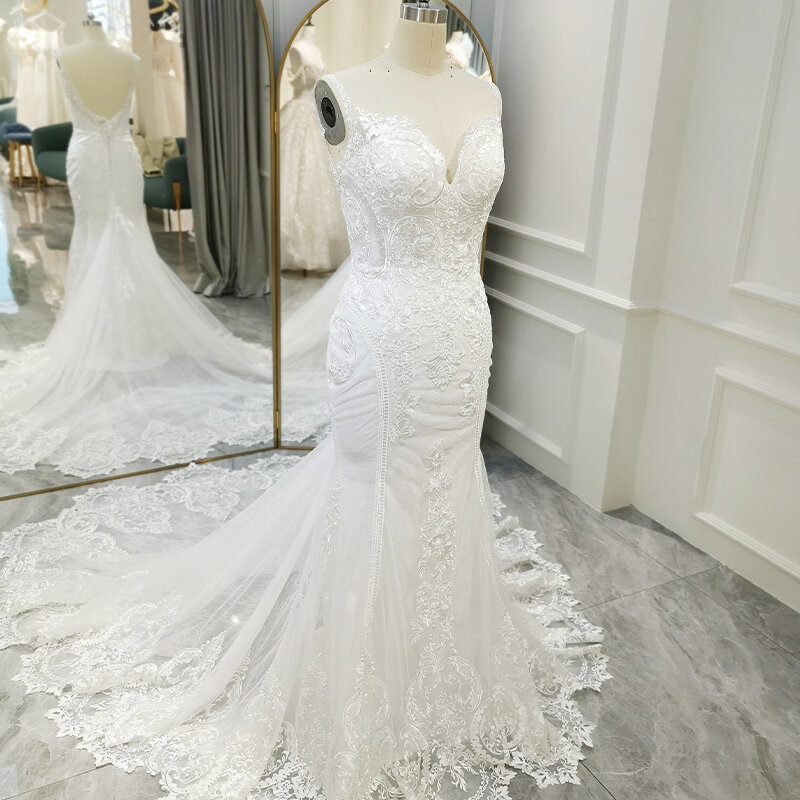 Tiptop Novelty Wedding Suits For Women Mermaid Spaghetti Straps Weeding Dress Zipper Lace vestidos de novias 2024 QW01570