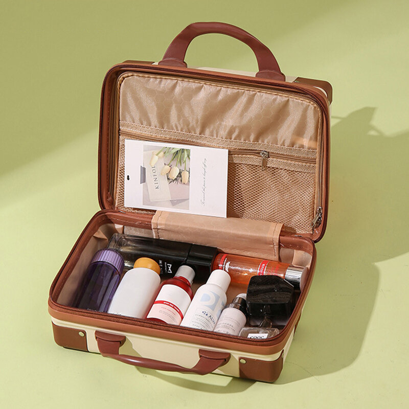 Kotak penyimpan koper wanita, koper Jinjing 14 inci untuk perjalanan kabin kecil pembawa koper kotak penyimpan Makeup untuk perempuan
