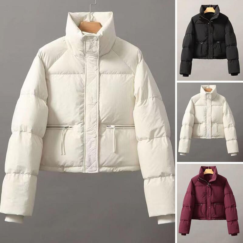 Manteau rembourré en coton pour femme, veste à col montant épaissi, protection du cou, veste courte coupe-vent pour femme, hiver