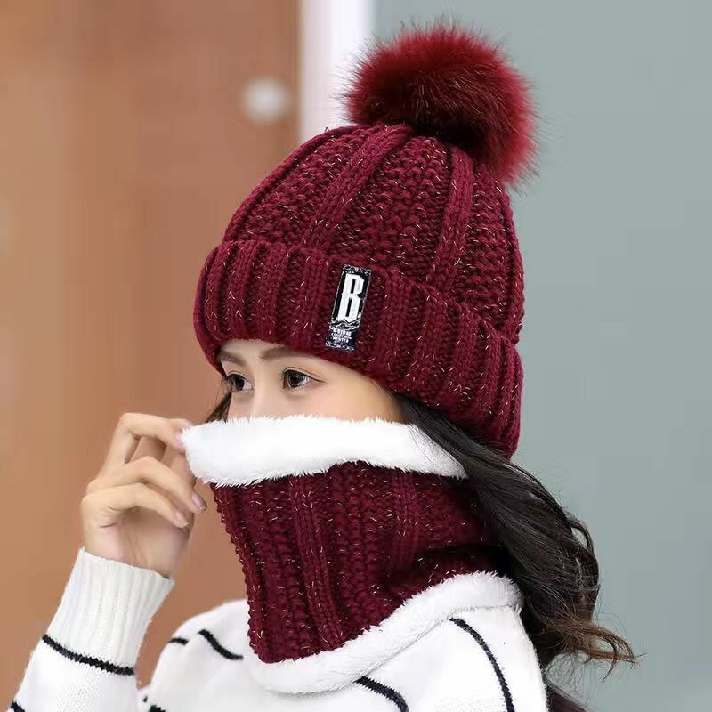여성용 겨울 니트 스카프 모자 세트, 두꺼운 따뜻한 해골 비니 모자, 야외 사이클링 라이딩 스키 보넷 캡, 튜브 스카프 링
