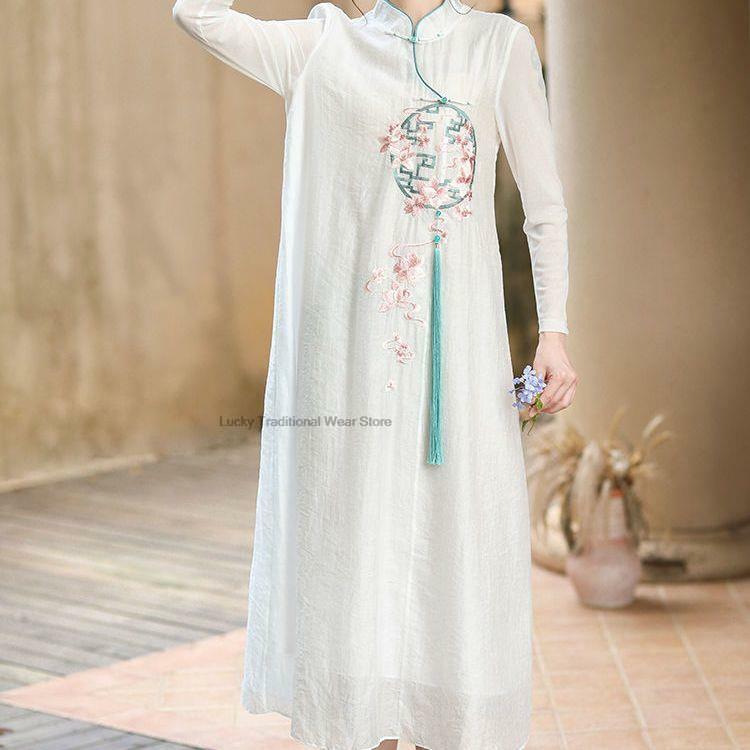 Gaun gaya Tiongkok tradisional Hanfu Qi Pao peningkatan gaya nasional wanita elegan Vintage klasik Ao Dai gaun Vintage