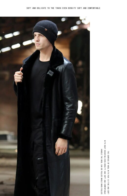 Manteau long en fourrure naturelle pour homme, veste en cuir chaude, vestes mixtes d'hiver, trench-coat décontracté, original, nouveau, 2023, 130cm