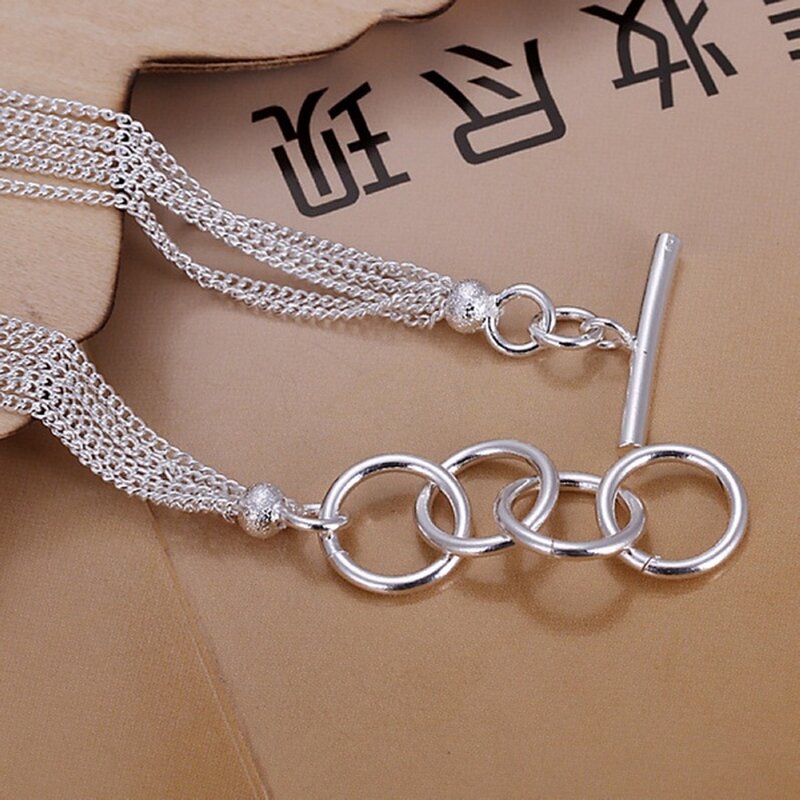 925 Sterling Silver Chain Bracelets para Mulheres, Charme Beads Link, 20cm, Fashion Jewelry, Alta Qualidade, Frete Grátis
