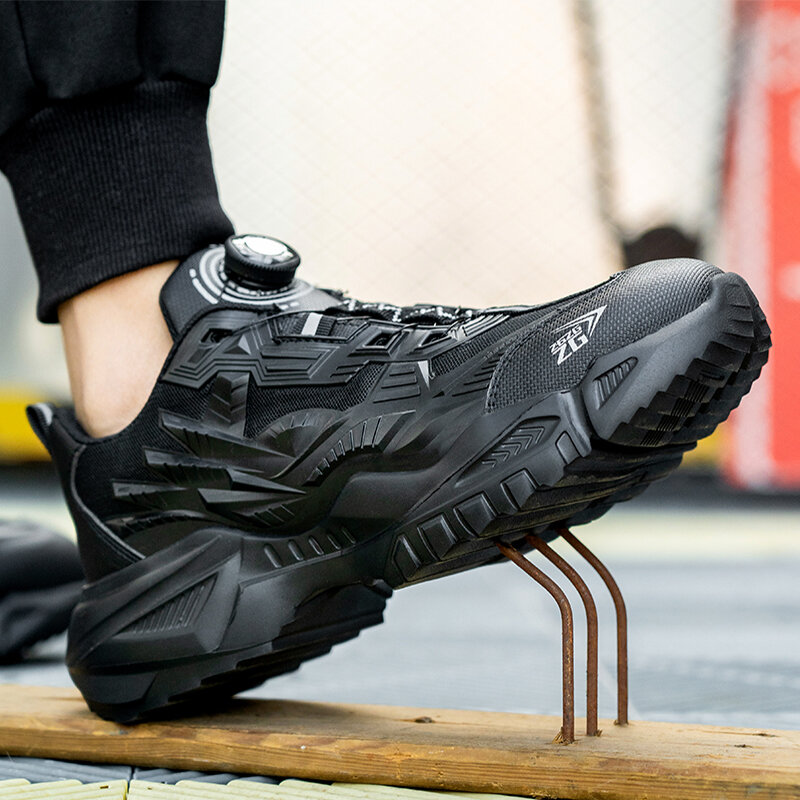 Obrotowa klamra buty robocze bhp dla mężczyzn ze stalowymi noskami oddychające czarne niezniszczalne buty odporne na przebicia Unisex