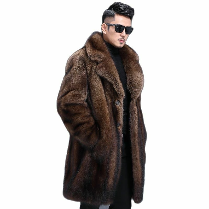 2023 fisher inverno masculino jaqueta eua importação veludo vison casaco turn-down collar vison casacos masculinos x-long inteligente natural real vison casacos
