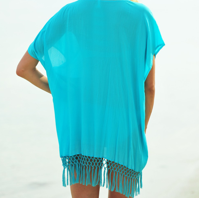 Женская пляжная Свободная шифоновая рубашка с бахромой, зеленая однотонная пляжная Солнцезащитная одежда для отдыха на море, весна-лето 2023