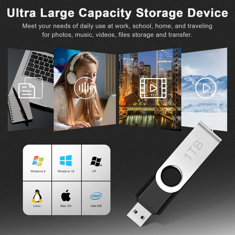 USB Drive 1TB High-Speed Portable Thumb Drive USB Memory Stick 1000GB with Keychain Design USB Storage Flash Drive for Computer