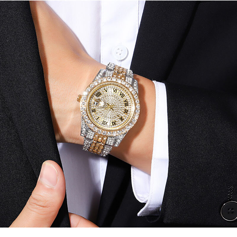 男性と女性のためのゴールドの時計,高級,ラインストーン,ユニセックス