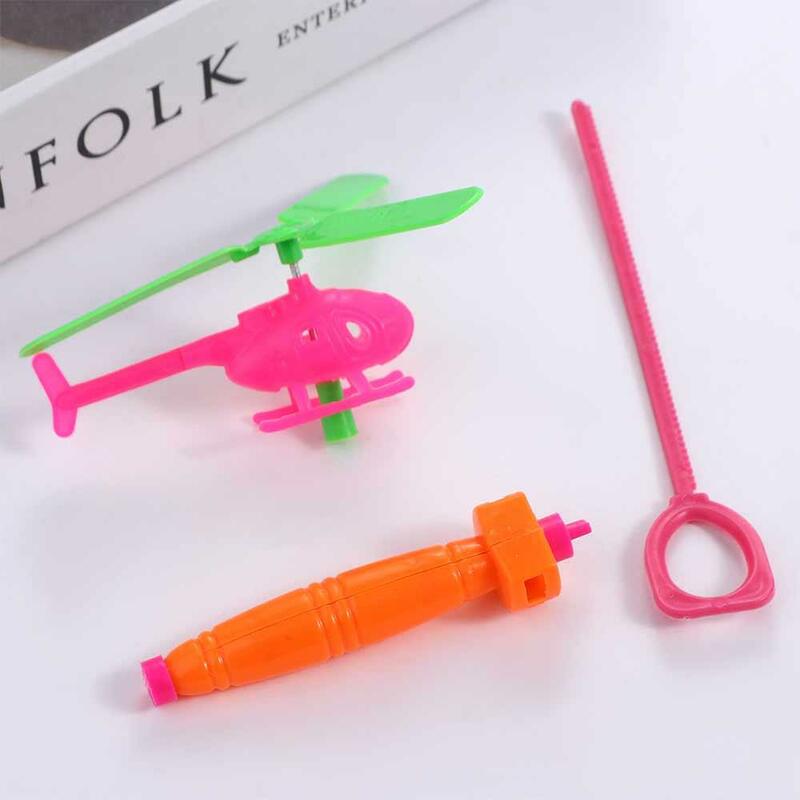 Multicolor Pull Line Helicopter Toys With Assembled Handle Plastic Take-off Draw Toys Outdoor Game Mini Drawstring Plane