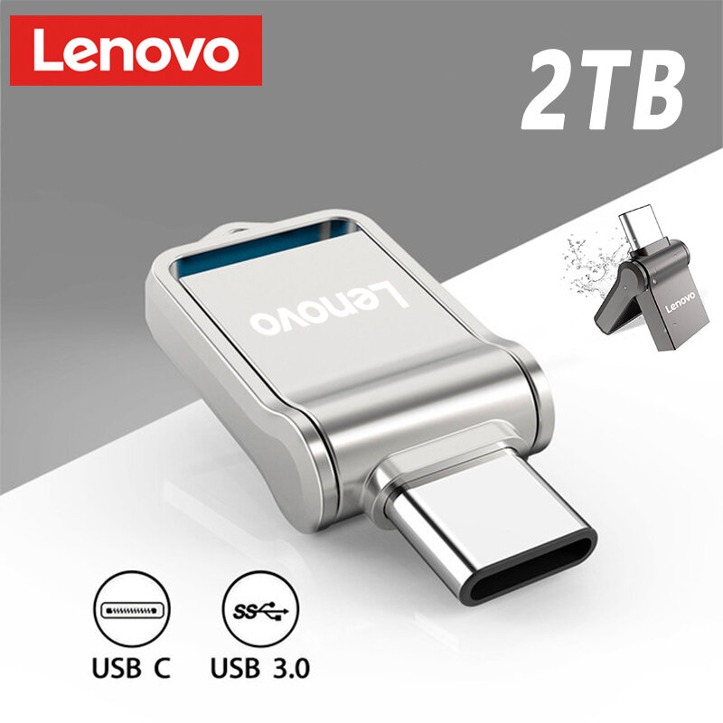 Lenovo-unidad Flash USB 3,0 de 2TB, alta velocidad, 1TB, 512GB, interfaz tipo C, memoria Flash de doble uso para teléfono móvil y ordenador