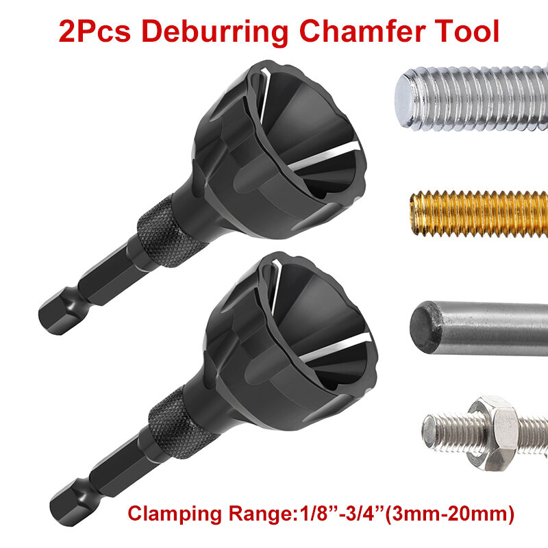 2Pcs Deburring Drill Bits 3-20mm Remove Burr Tool Quick Release 1/4" Hex Shank Carbide Deburring Chamfer Tool For Damaged Bolts
