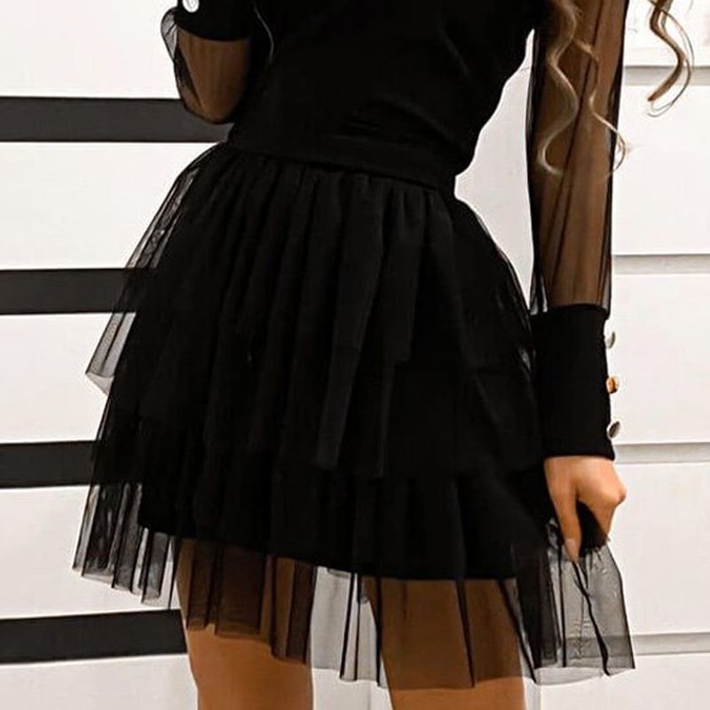 In The Spring Of 2022 The New Hot-selling Long-sleeved Gauze Splicing Fashion Little Fairy Lori Young Lady Short Skirt Suit