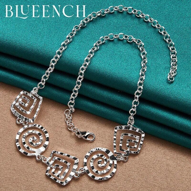 Blueench 925 Sterling Silver Circle Square Pendant Necklace for Ladies Evening Party Wedding Personality Fashion Jewelry