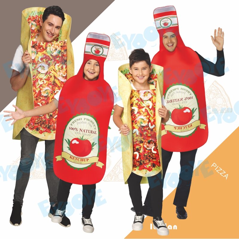 Kostum Cosplay Hamburger Pizza Ramping Babi Halloween Gaun Natal Penampilan Pesta Karnaval Pakaian Orangtua-anak