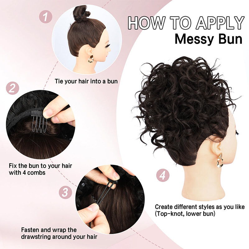 Synthetic Curly Hair Bun Extensions Messy Drawstring Hair Buns Hairpiece for Women 10'' Loose Wave Drawstring Chignon Fasle Hair