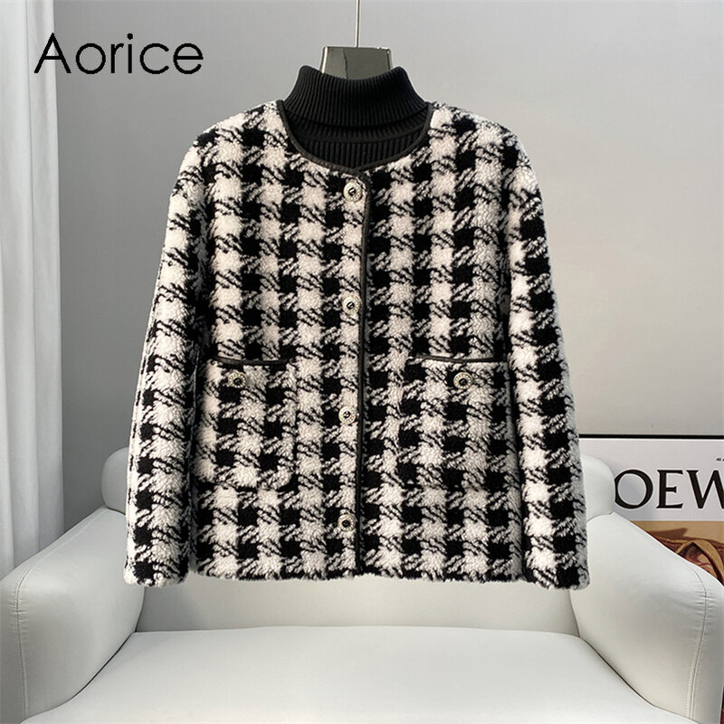 Aorice Women Real Wool Fur Coat Parka New Winter Warm Female Sheep Shearing Jackets Over Size Overcoats CT218