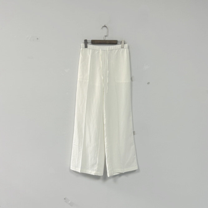 Celana untuk wanita 2024 baru musim semi Lyocell Blend pinggang tinggi tali serut warna Solid kasual panjang lurus
