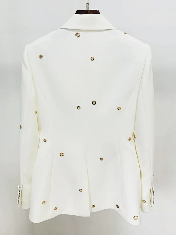 2024 FW Designer Fashion Runway Suit Set Ladies Slim Fit Single Button Rivet Gromet Blazer Jacket Pants Suit
