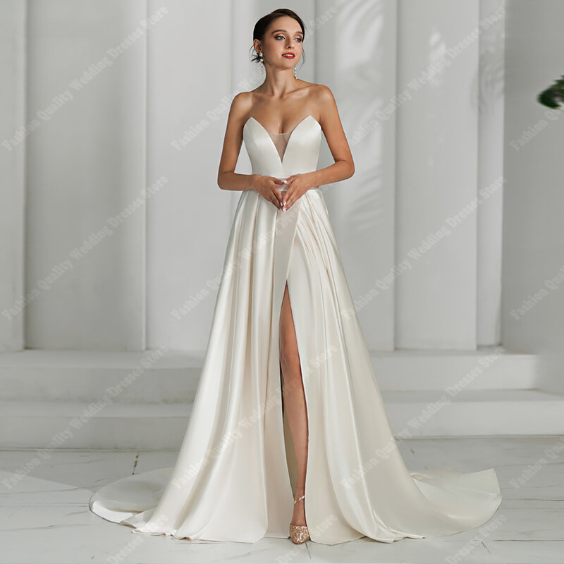 Piękne suknie ślubne damskie wysokie widelce księżniczka balowa błyszczące suknie ślubne najnowsze formalne bez rękawów Vestidos De Noche