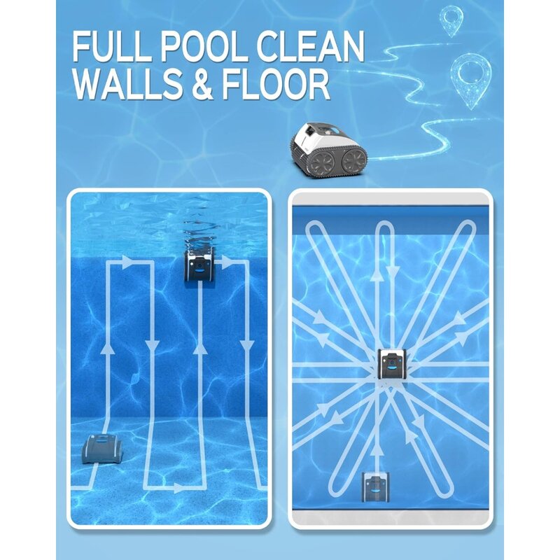 منظف حمام سباحة لاسلكي لحمامات السباحة الأرضية ، وظيفة تسلق الجدار ، تغطية تنظيف قصوى ، بطول يصل إلى 60 قدمًا