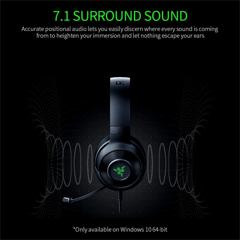 Razer Kraken X Gaming Headphone 7.1 Surround Sound Headset Com Microfone Cardióide Dobrável 40mm Unidade Motorista Headphones