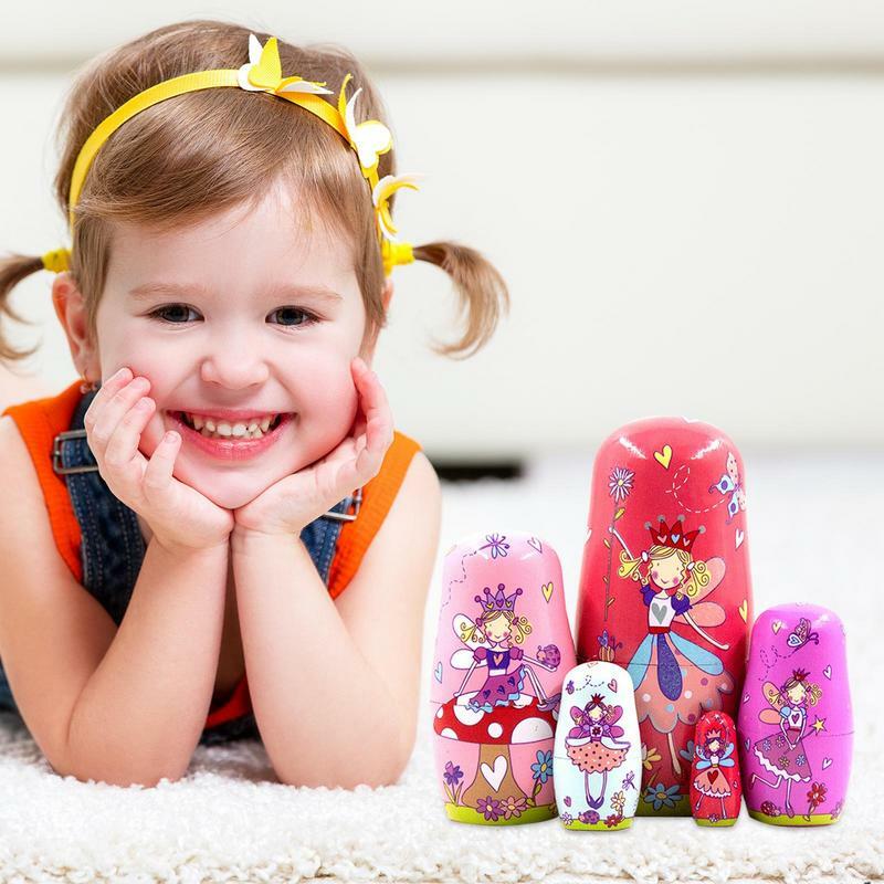 子供のための木製のロシアのmatryoshka人形セット,モンテッソーリ教育ツール,スタッキングのおもちゃ,5個