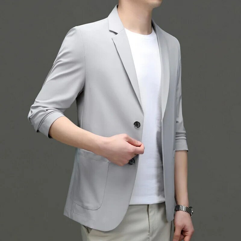 Lis1437-Trendowy męski z krótkim rękawem, jednokolorowy, okrągły dekolt, nowa letnia biała odzież męska z półrękawem