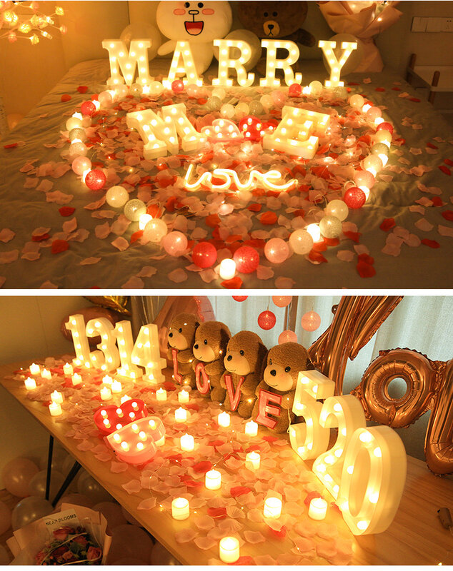 22Cm LED Bercahaya Lampu Malam Huruf 26 Angka Alfabet Inggris Lampu Baterai Diwali Romantis Dekorasi Pesta Pernikahan Natal