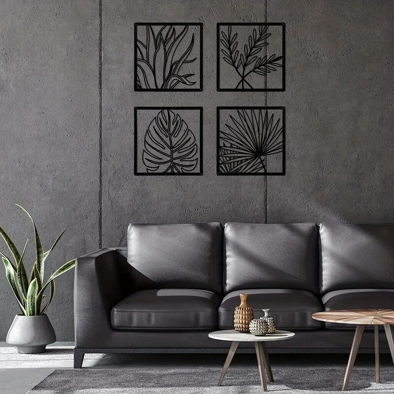 Decorazione da appendere alla parete in ferro con pianta tropicale in metallo, decorazione da parete di moda per interni, regalo di decorazione da appendere alla parete