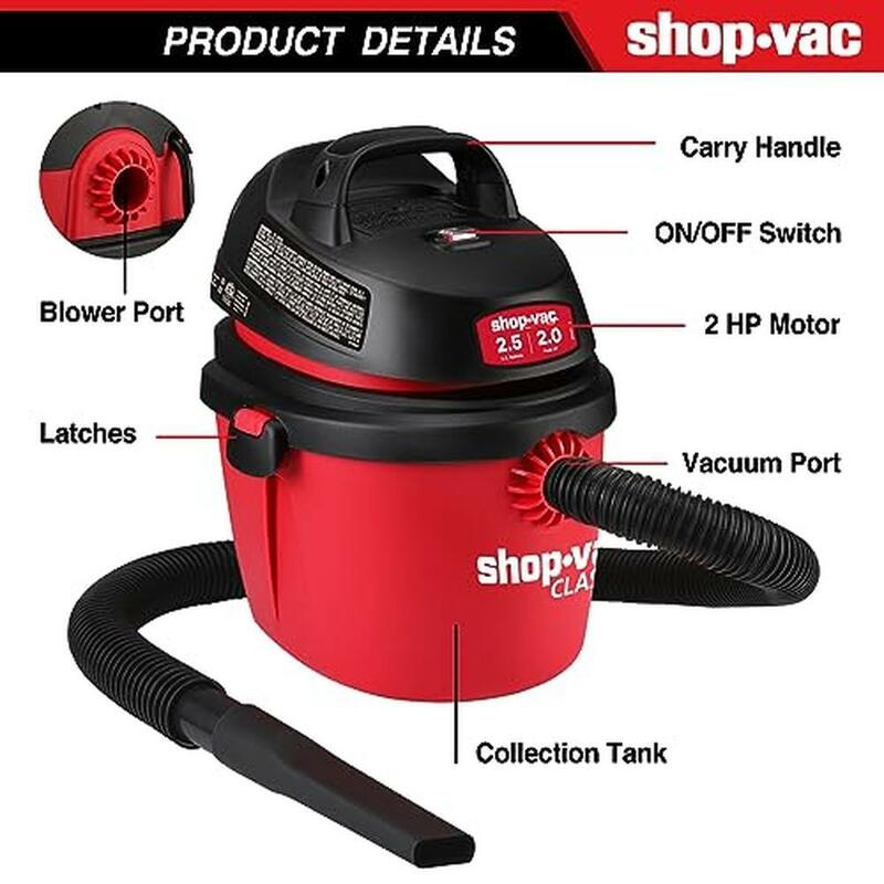 2.0 Peak HP Compact Wall Mount Wet/Dry Vacuum Cleaner Portable Shop Vac with Top Handle & Attachments Multi-Function Suction
