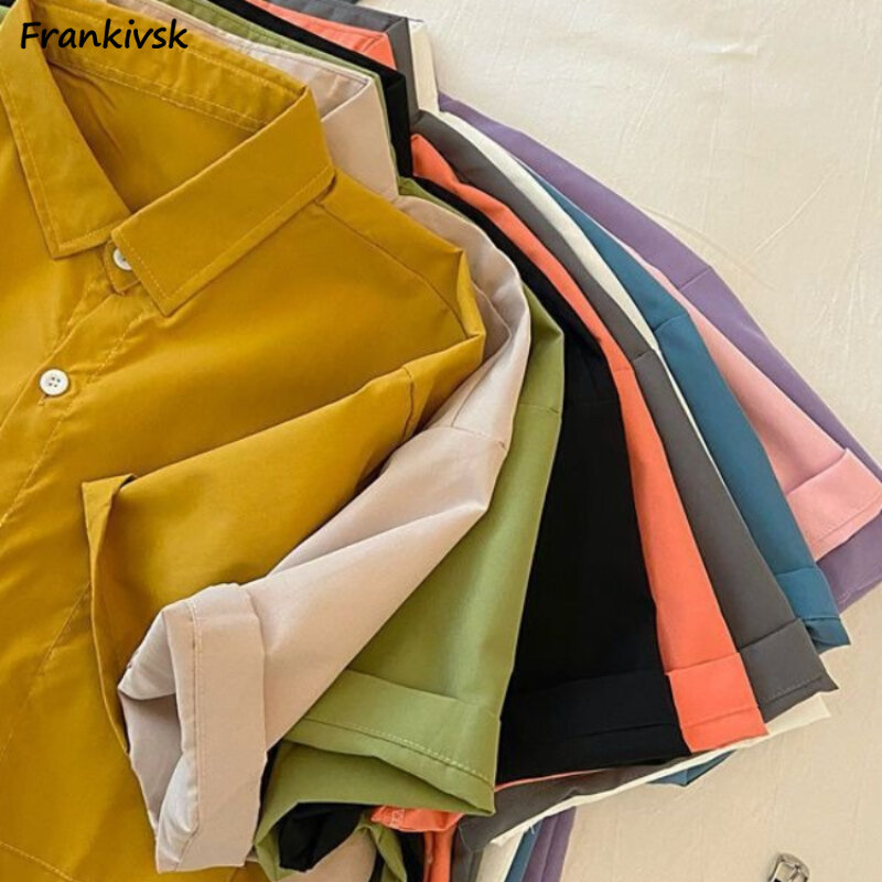 Shirts Women Candy Colors Summer Oversize Japanese Simple Pure Color Short Sleeve Sweet Casual All-match Basic Daily New Arrival