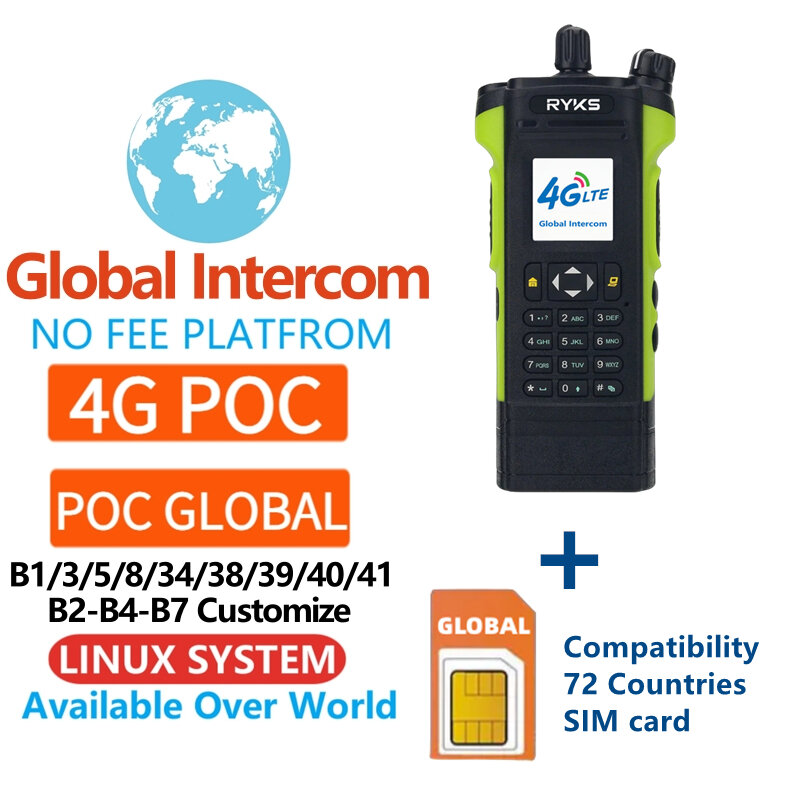 Global-Intercom 4G Poc En Uhf Internet Tweeweg Radio Simkaart Walkie Talkie Lange Afstand 5000Km Paar (Geen Kosten) Intercomplatform