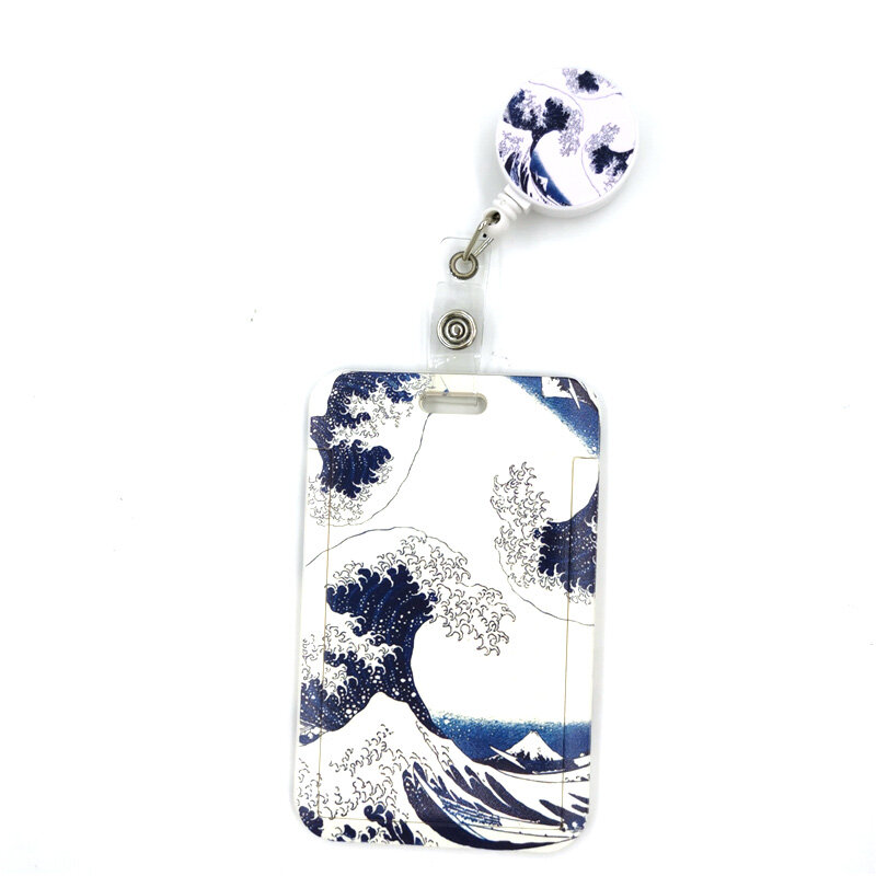 Kanagawa Hokusai Waves-Clip de cubierta de tarjeta, cordón retráctil, insignia de enfermera de estudiante, Clip de carrete, accesorios de insignia de tarjeta de dibujos animados