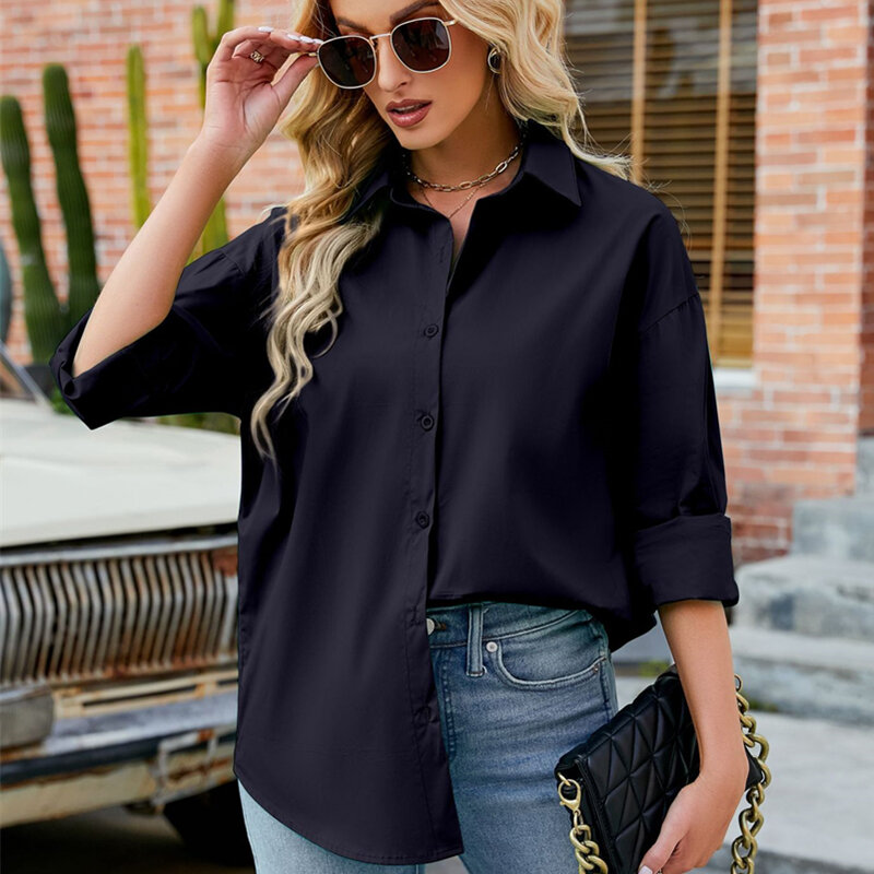 Blusa holgada informal de algodón para mujer, camisa de manga larga con botones, ropa de calle para primavera y verano